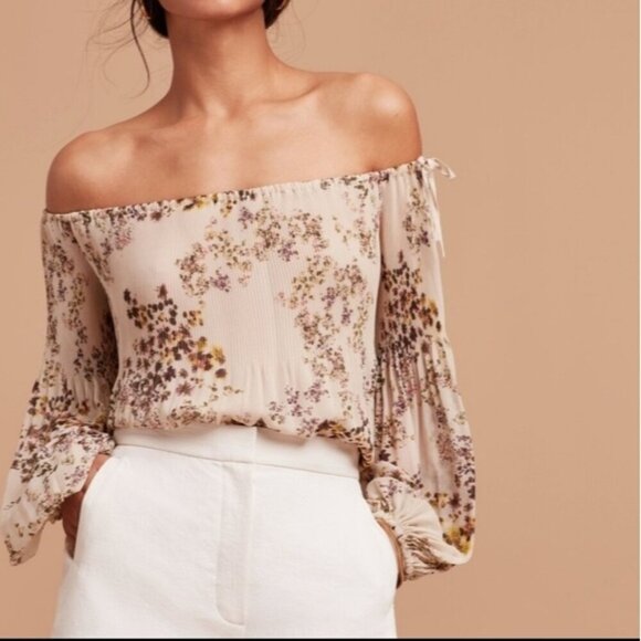 Aritzia Wilfred Talance Off-Shoulder Floral Blouse Size M - Picture 1 of 9